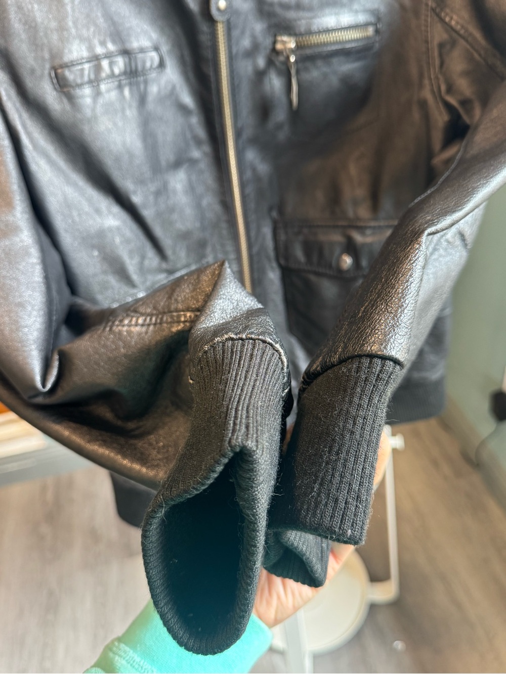 Vintage Real Leather Bomber Jacket Black Biker Moto Oversized Y2K - Picture 5 of 9
